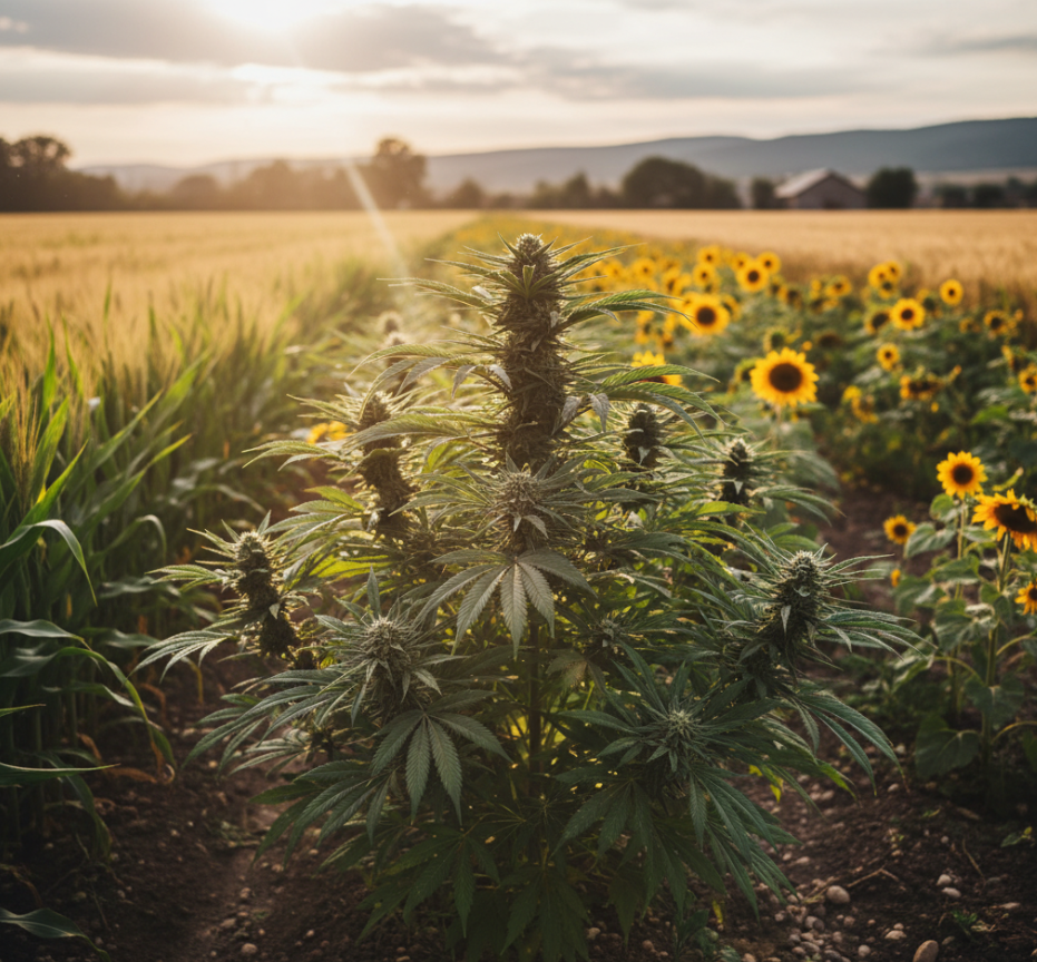 Mature cola with purple hues and amber trichomes
